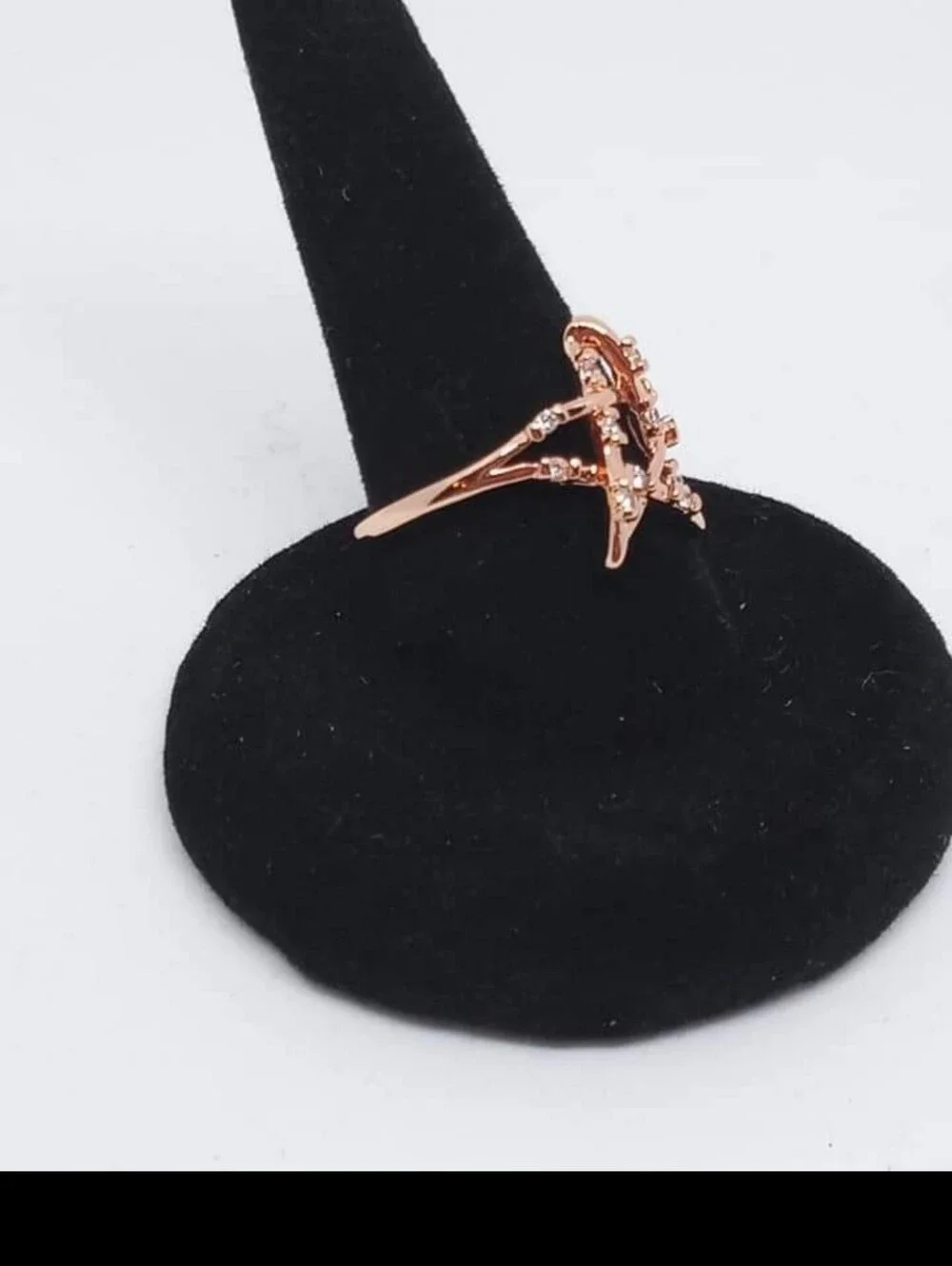 Rose Gold Plated Star Outline Ring with CZ Accents - Women Jewelry